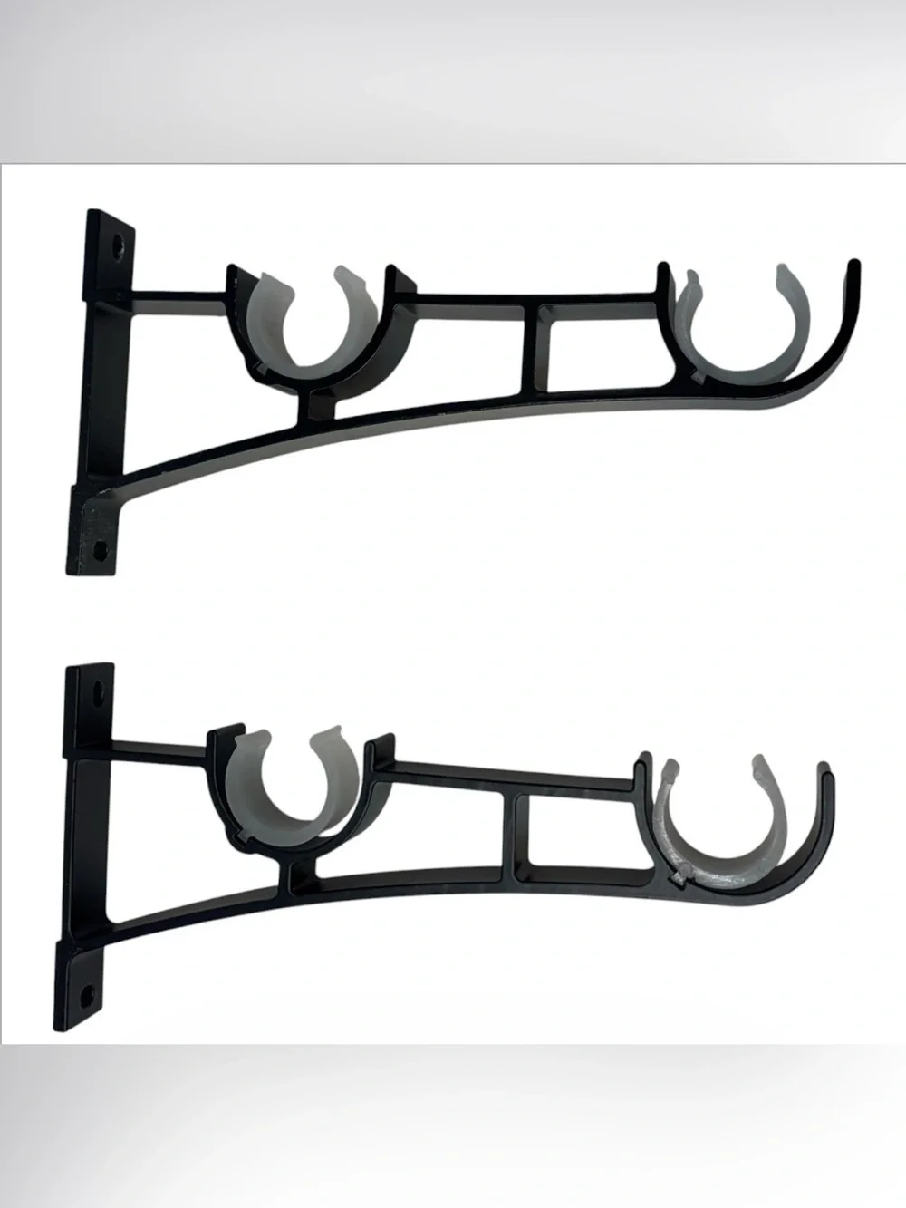 Black Double Rod Wall Bracket Set with White Clip Holders